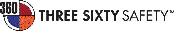 Logo of Three Sixty Safety featuring a circular design with red, blue, and orange segments on the left, and the words "Three Sixty Safety" in bold black text on the right.