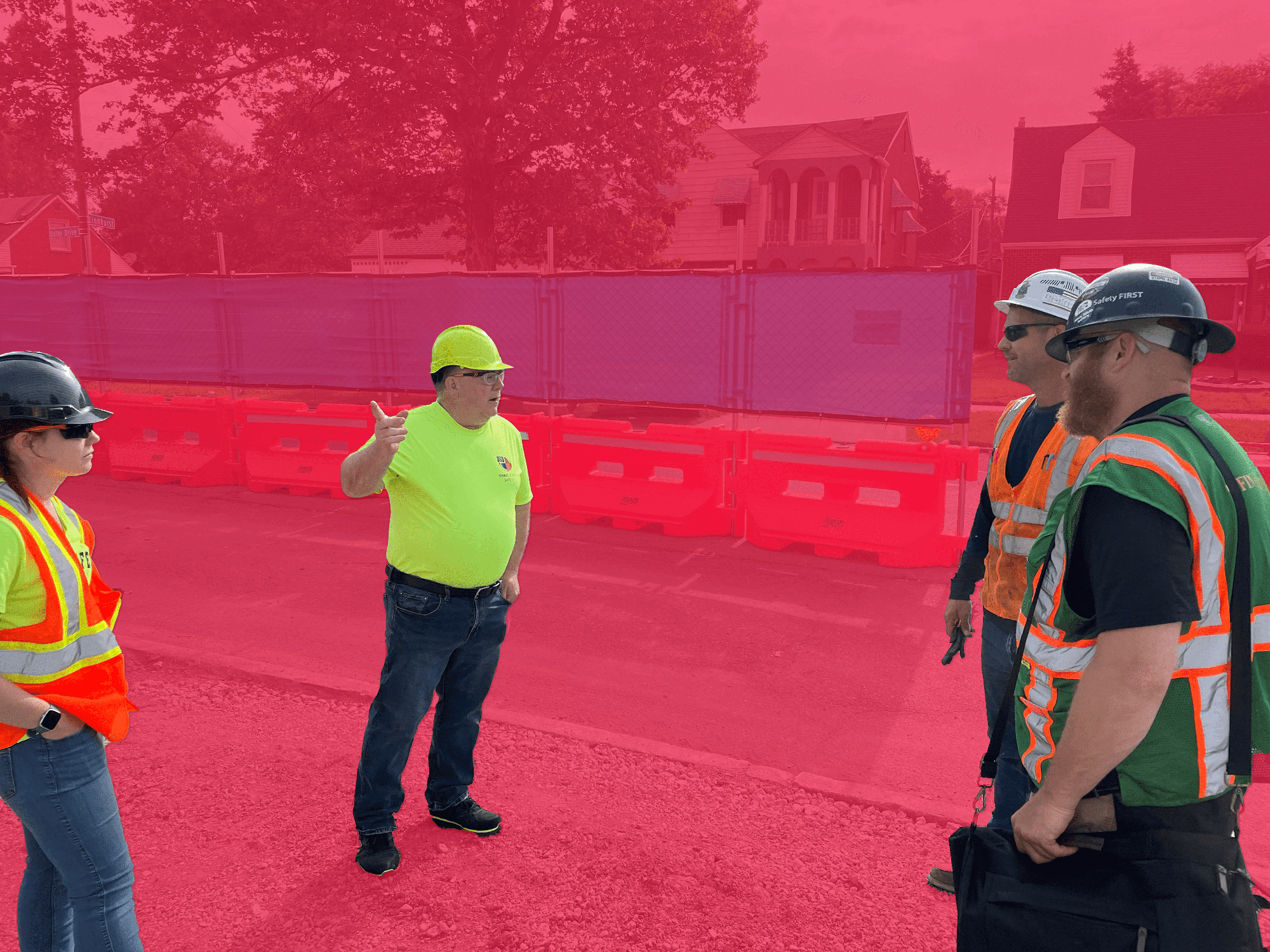 workers with red background