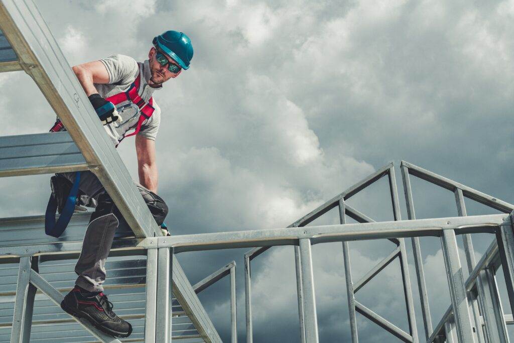 safety hard hat and fall prevention harness ppe